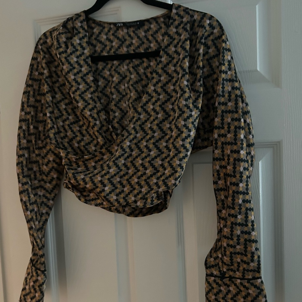 Zara Women's Zigzag Blouse - Black and Tan